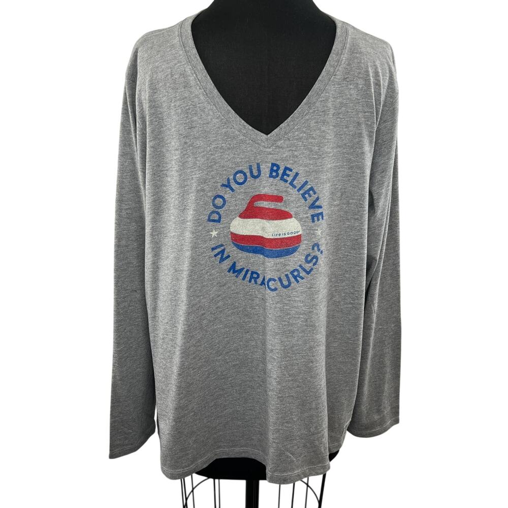 Life is Good NWT Crusher Tee Believe In Miracurls? Gray Long Sleeve T-Shirt XL